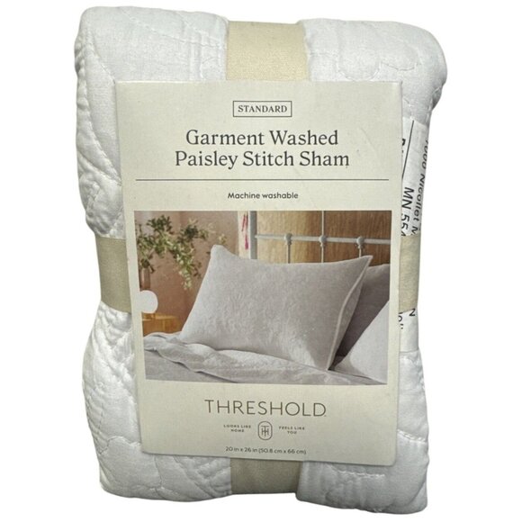 Threshold White Quilted Pillow Sham Standard Size Garment Washed - Picture 4 of 5